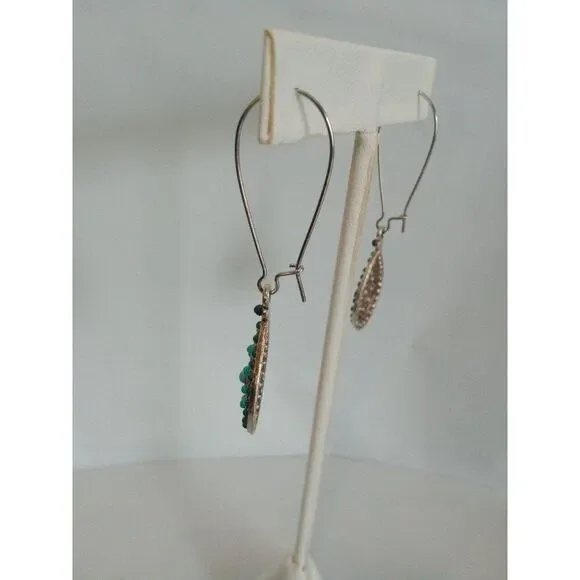Turquoise Stones & Silver Metal Earrings - Picture 7 of 8